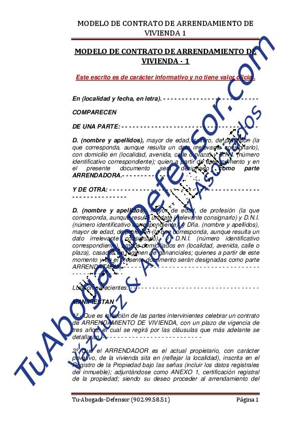 Modelo de contrato de arrendamiento de vivienda